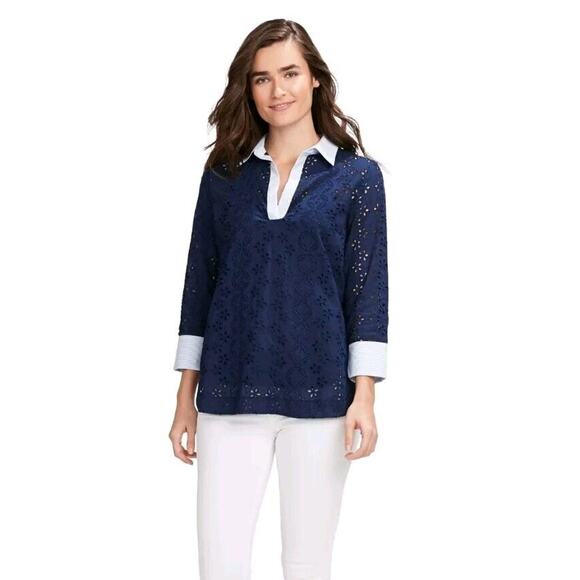 Vineyard Vines Eyelet Lucaya Tunic Blue Size Small Preppy Coastal - Picture 1 of 12